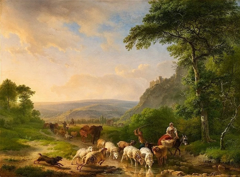 Balthasar Ommeganck - Un paesaggio romantico con pastori